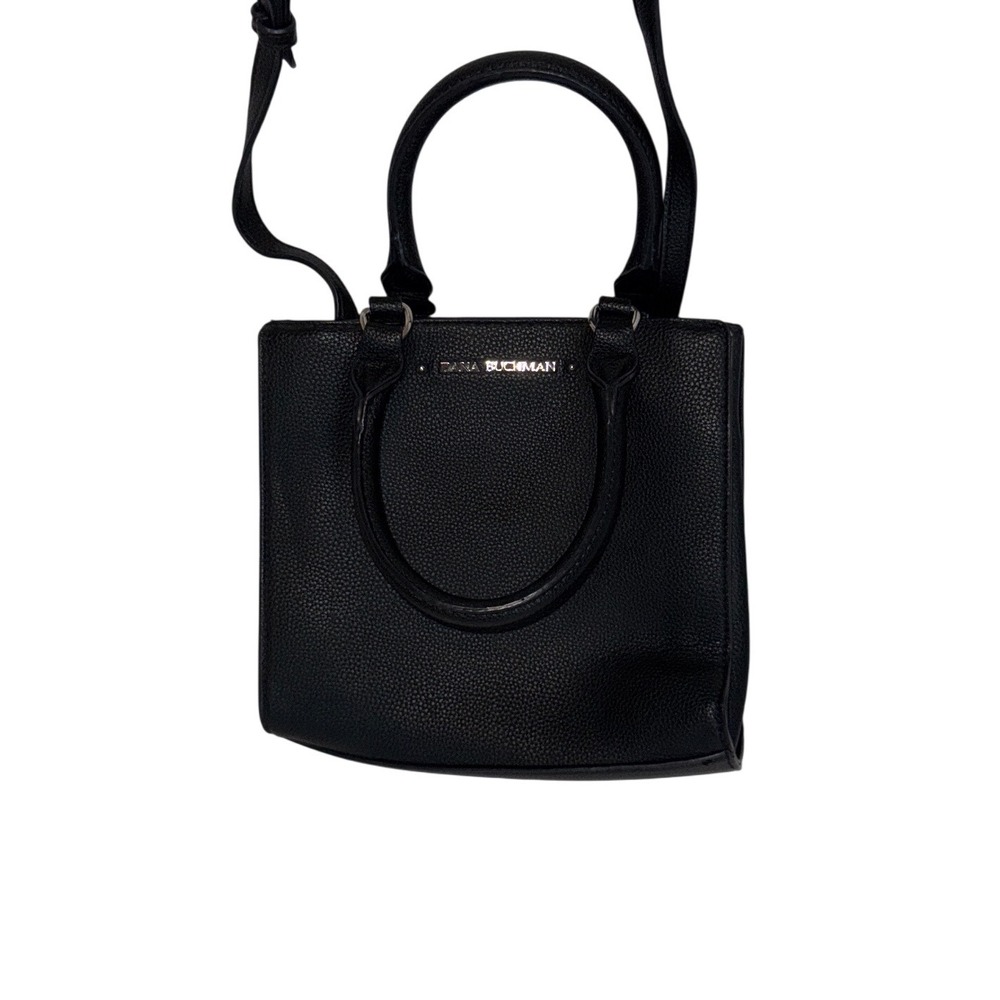 Dana Buchman Black Pebbled Faux Leather Triple Compartment Crossbody Satchel Bag